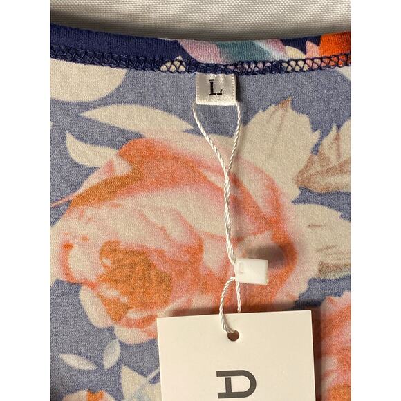 NWT Auselily Womens Size L Dark Blue w Red Roses Soft long Sleeve - Picture 7 of 16